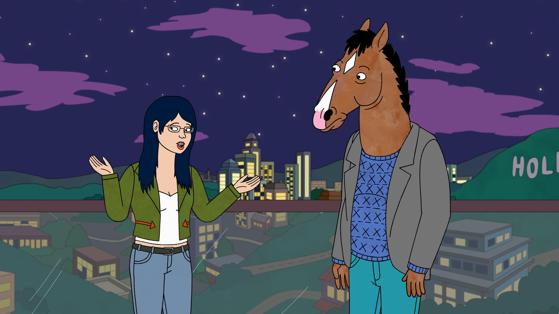 Diane (left, voiced by Alison Brie) and Bojack (right, voiced by Will Arnett) in Netflix's "BoJack Horseman." Photo courtesy of Netflix.