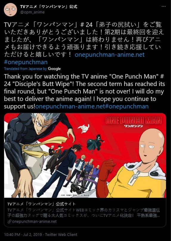 One Punch Man Why is the anime delaying season 3? - Market Research Telecast