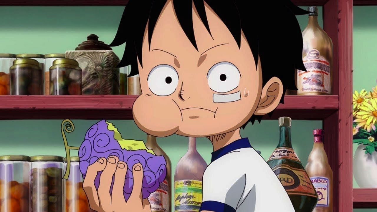 Luffy eating the devil fruit as a child