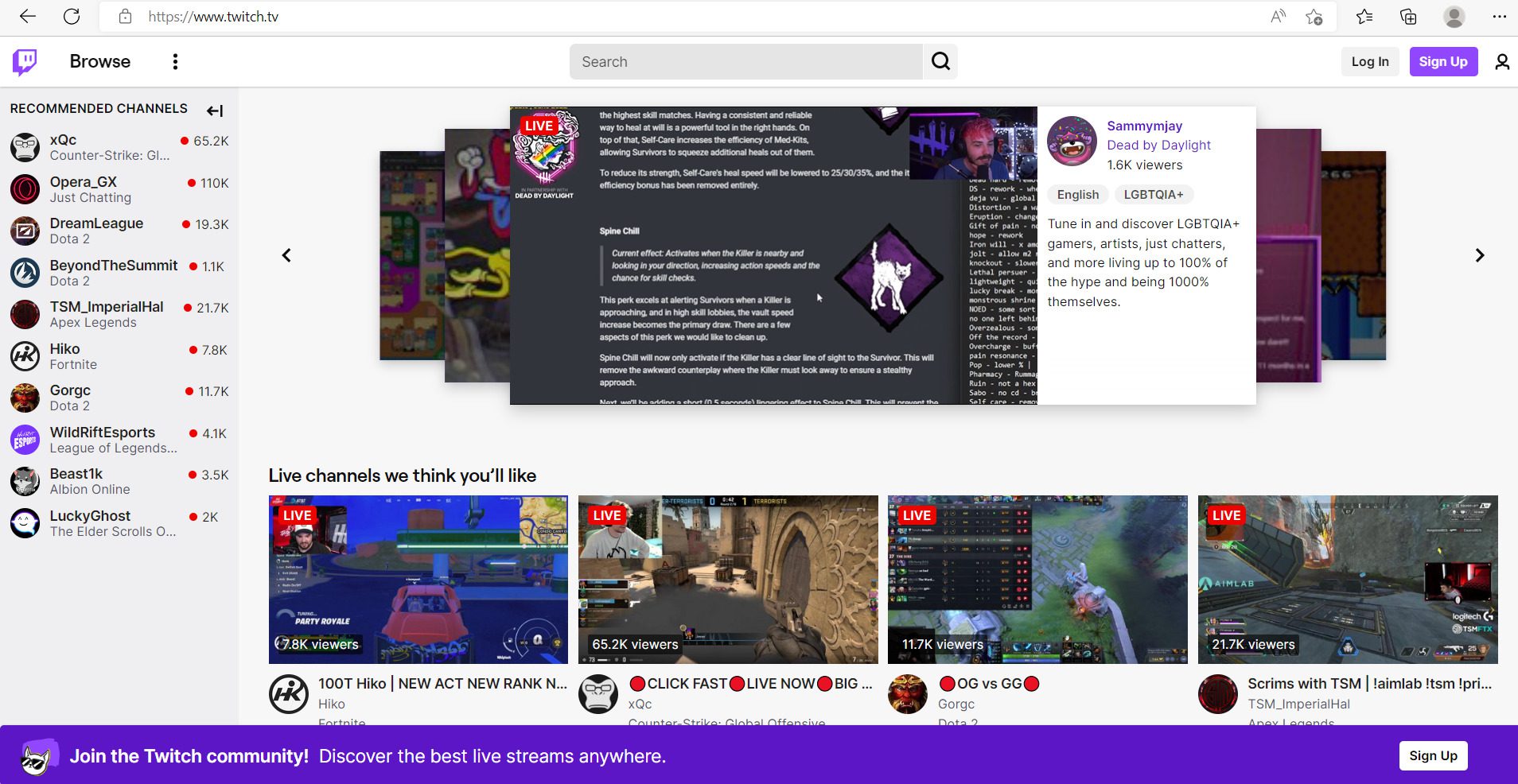 layout of twitch streaming