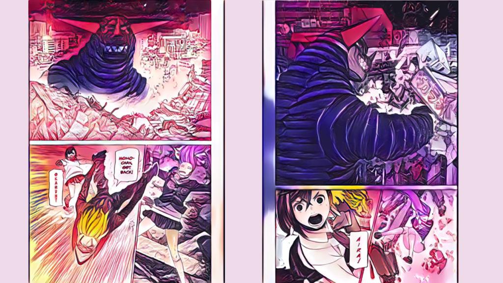 Dandadan Chapter 68 - Akishin and Momo fight Kaiju