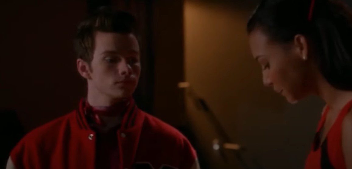 After Santana's breakdown, Kurt from Glee speaks with her.