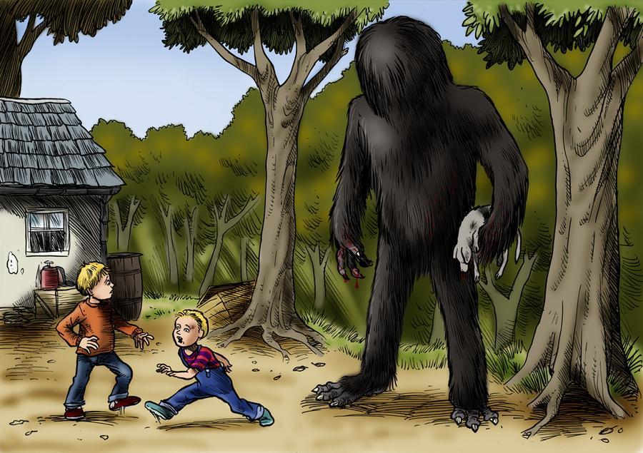 Two Boys running afraid of the Momo monster
