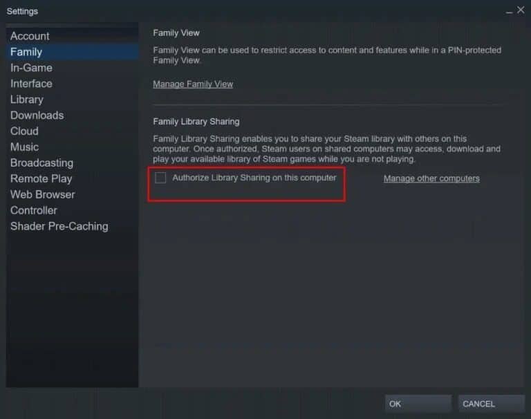Deactivating Steam Family Sharing