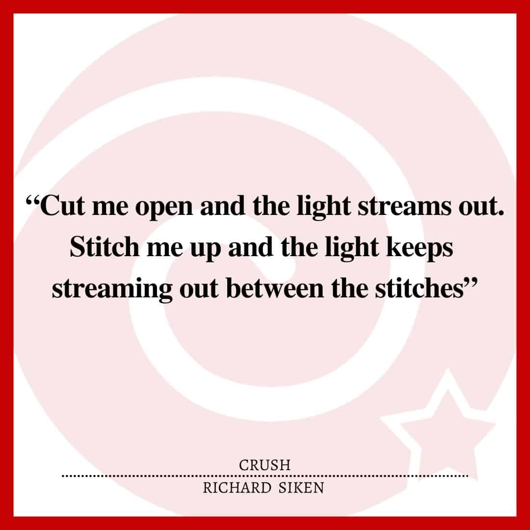 “Cut me open and the light streams out. Stitch me up and the light keeps streaming out between the stitches.”