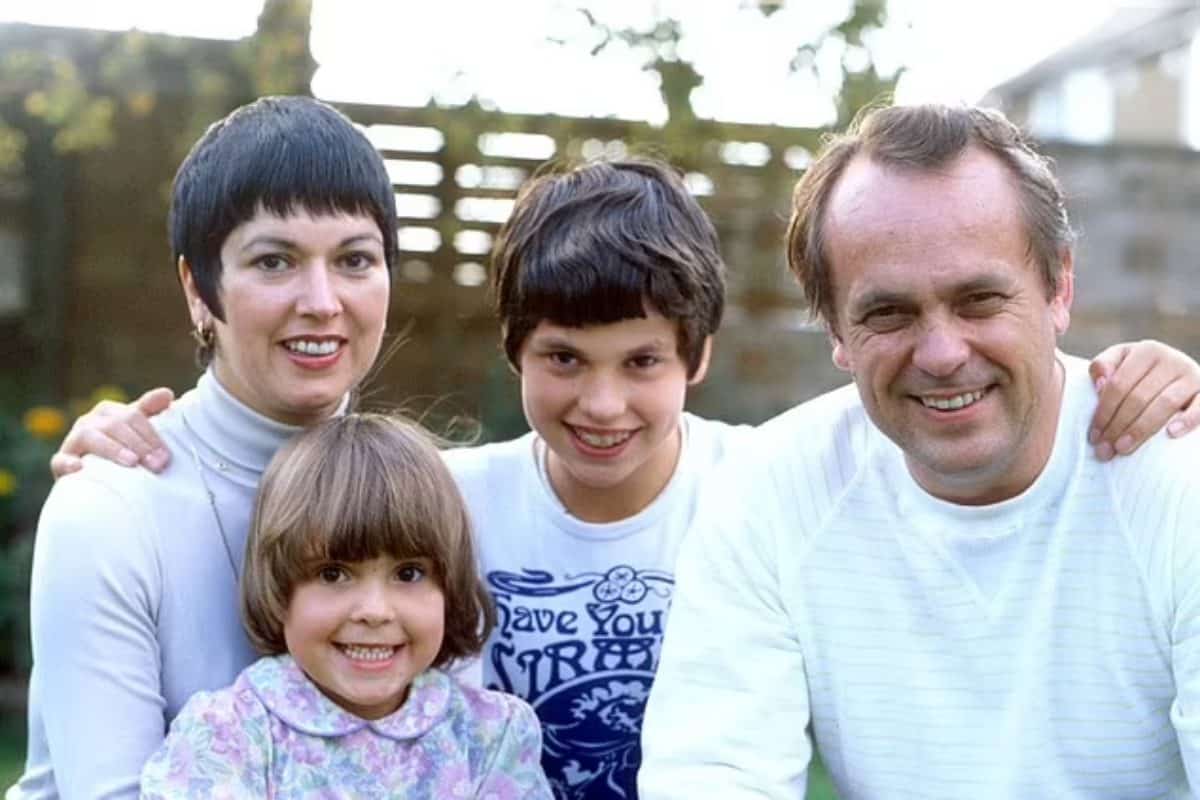 Ruth Madoc (left) with son Rhys (middle) daughter Lowri (middle) and husband Philip Madoc (right)