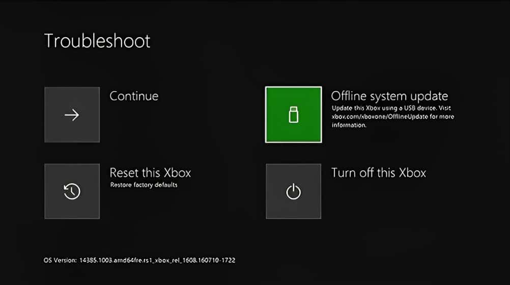 Xbox One troubleshoot screen