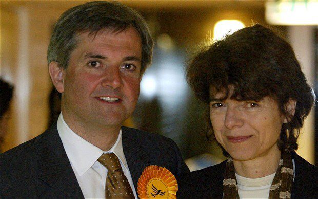 Vicky Pryce (right) with ex-husband Chris Huhne (left)