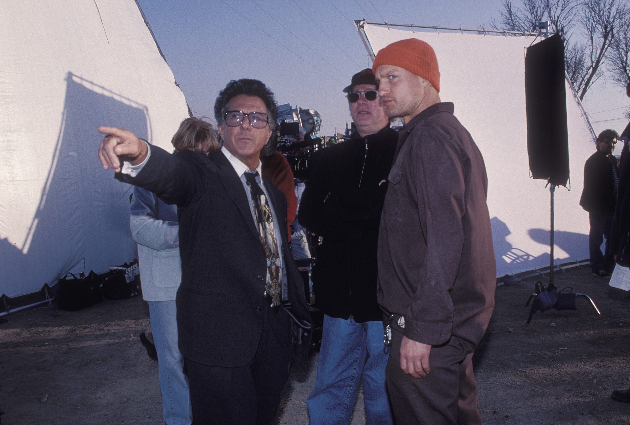 Woody Harrelson on the set of "Wag the Dog"
