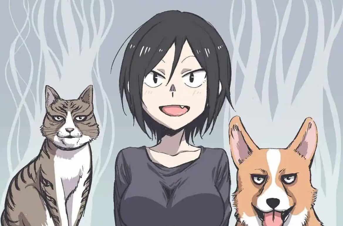 Hitomi-chan with her dog and cat