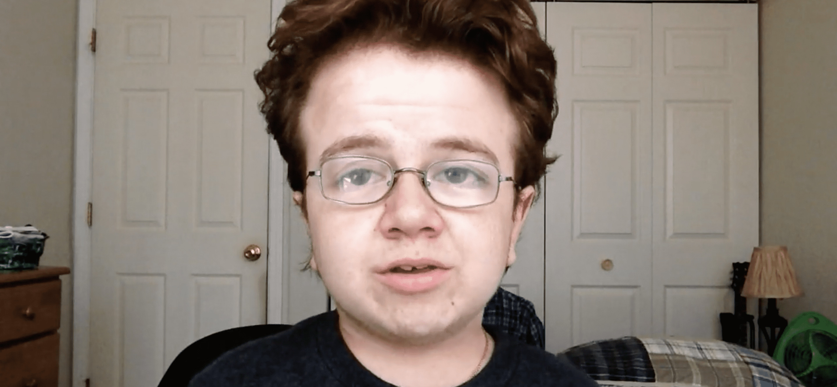 Keenan Cahill in his room while making videos 