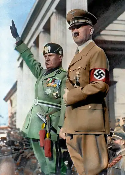 Benito Mussolini (left) with Adolf Hitler (right)
