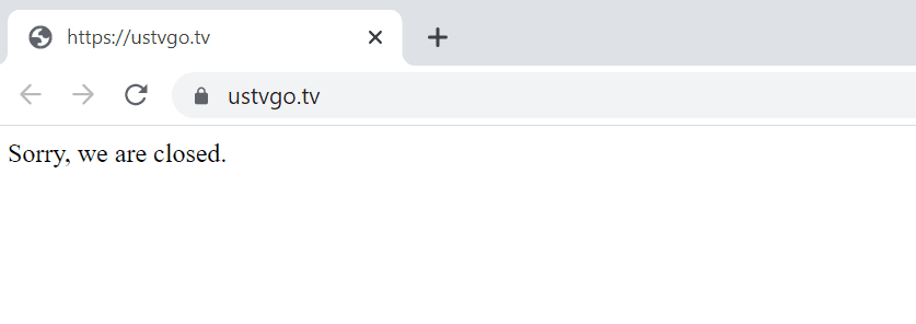 USTVGo showing their website permanently closed.