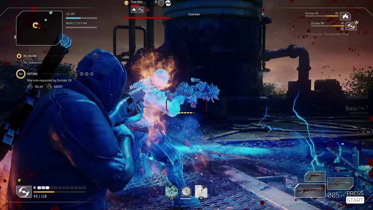 Outriders gameplay image showing map and the weapon in use