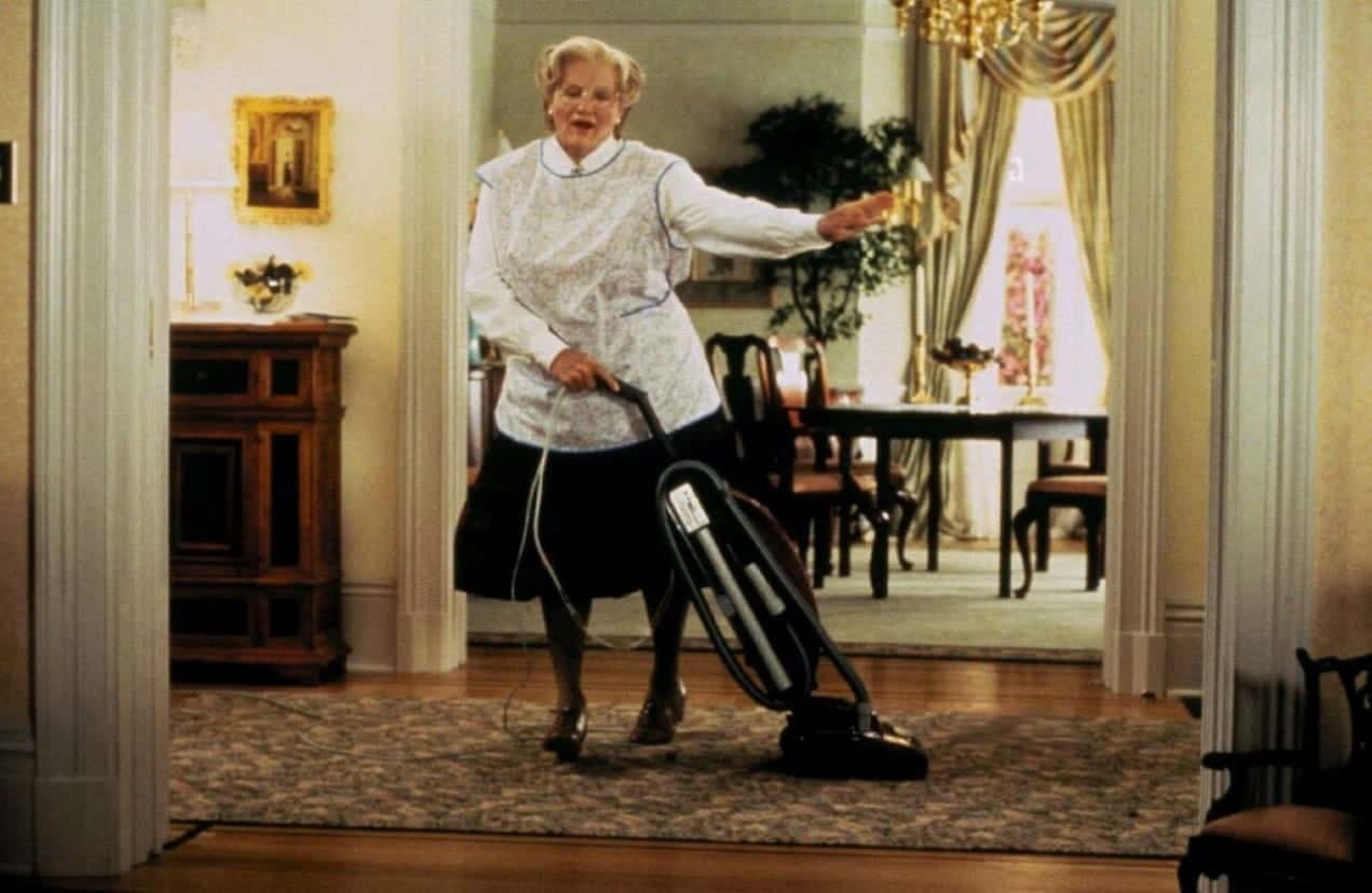The original scene was shot in San Francisco, California and features Williams' character using a vacuum cleaner to clean up a mess while dancing and singing along to the song. The choreography of the scene is so well-done that it looks like Williams is actually dancing with the vacuum cleaner!