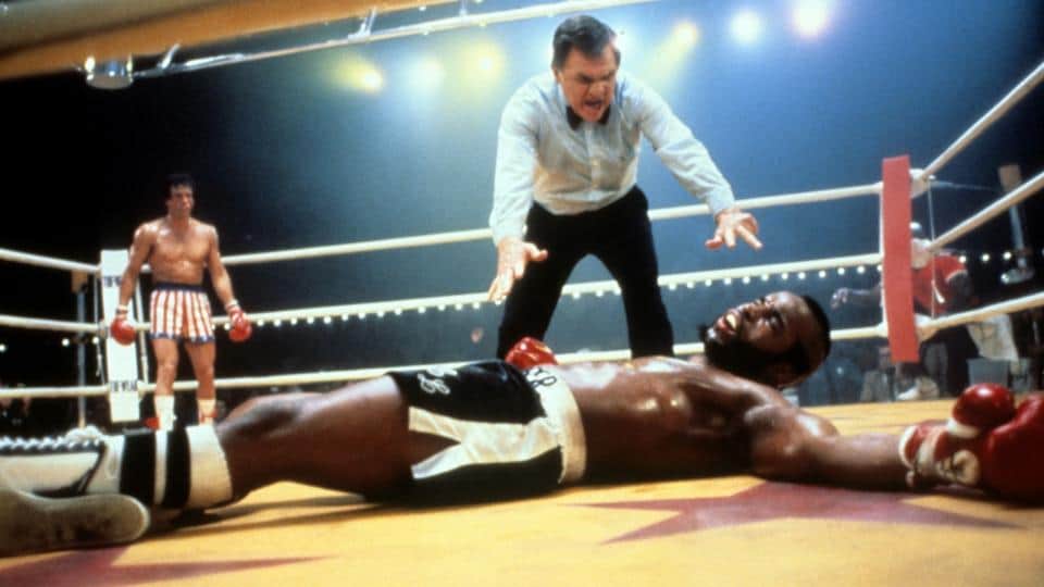 Rocky and Lang in the ring in the movie, Rocky III