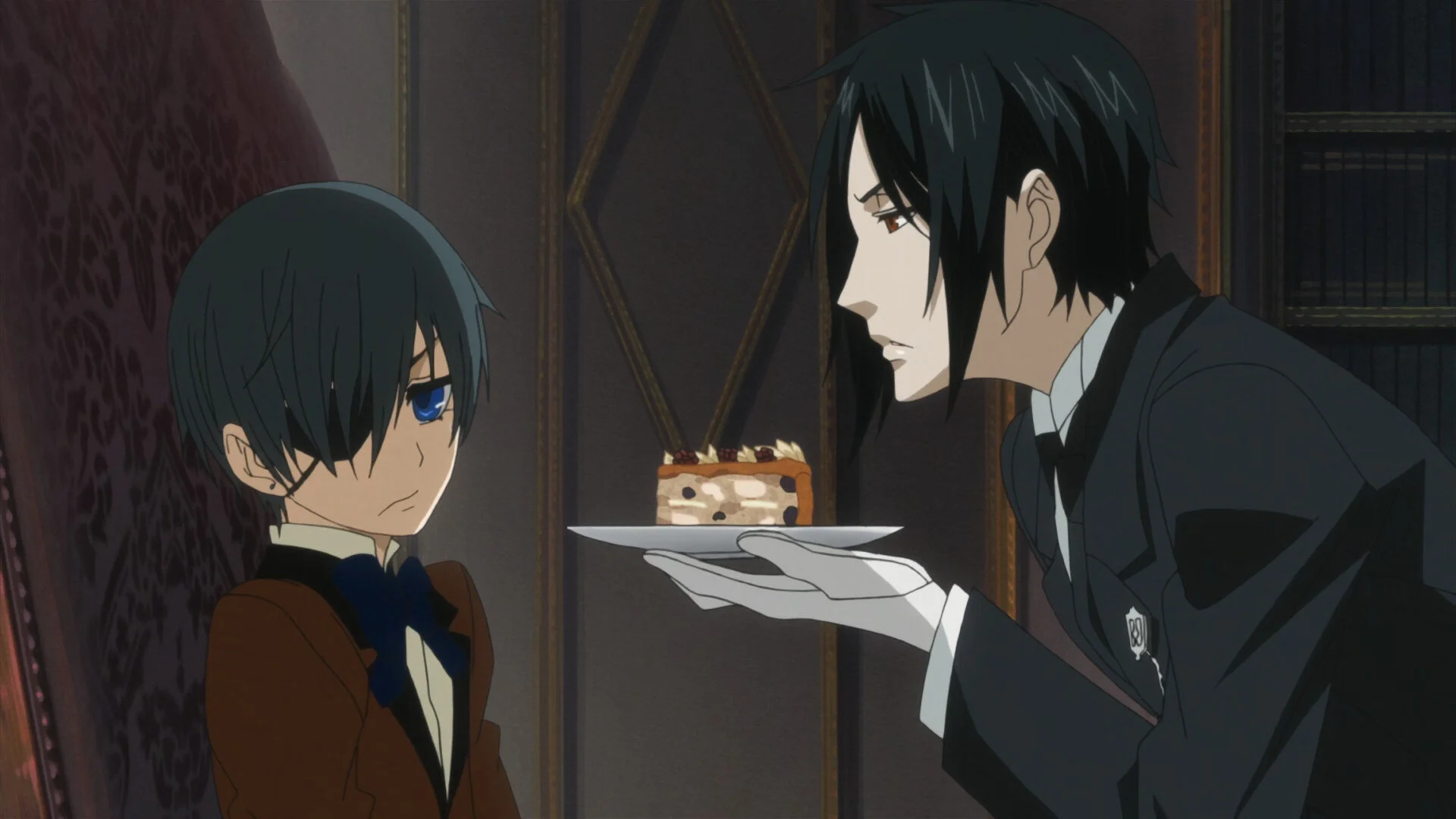 Sebastian presenting pastries for Ciel