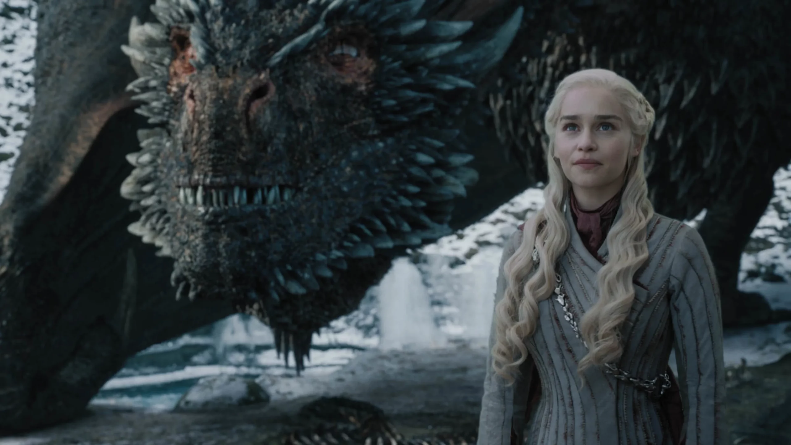 The image contains the character Dany and her dragon Drogon