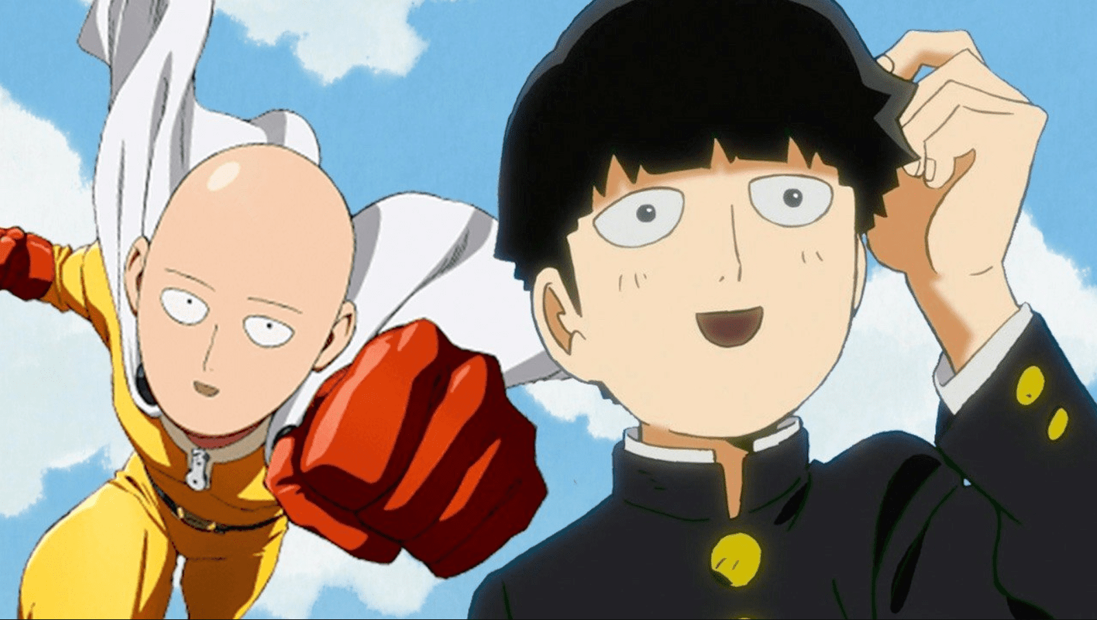 Saitama from One Punch Man and Mob from Mob Psycho 100