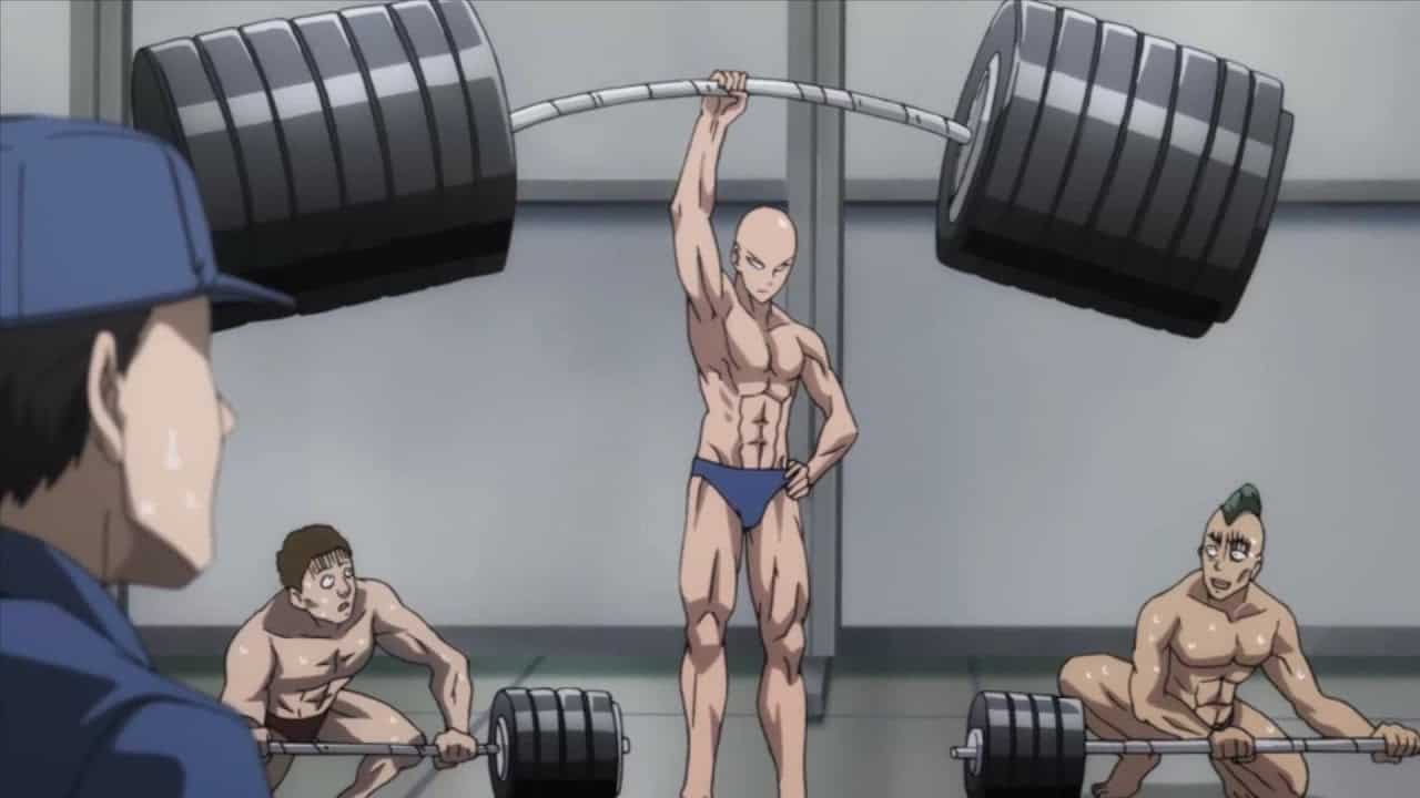 Saitama lifting weights