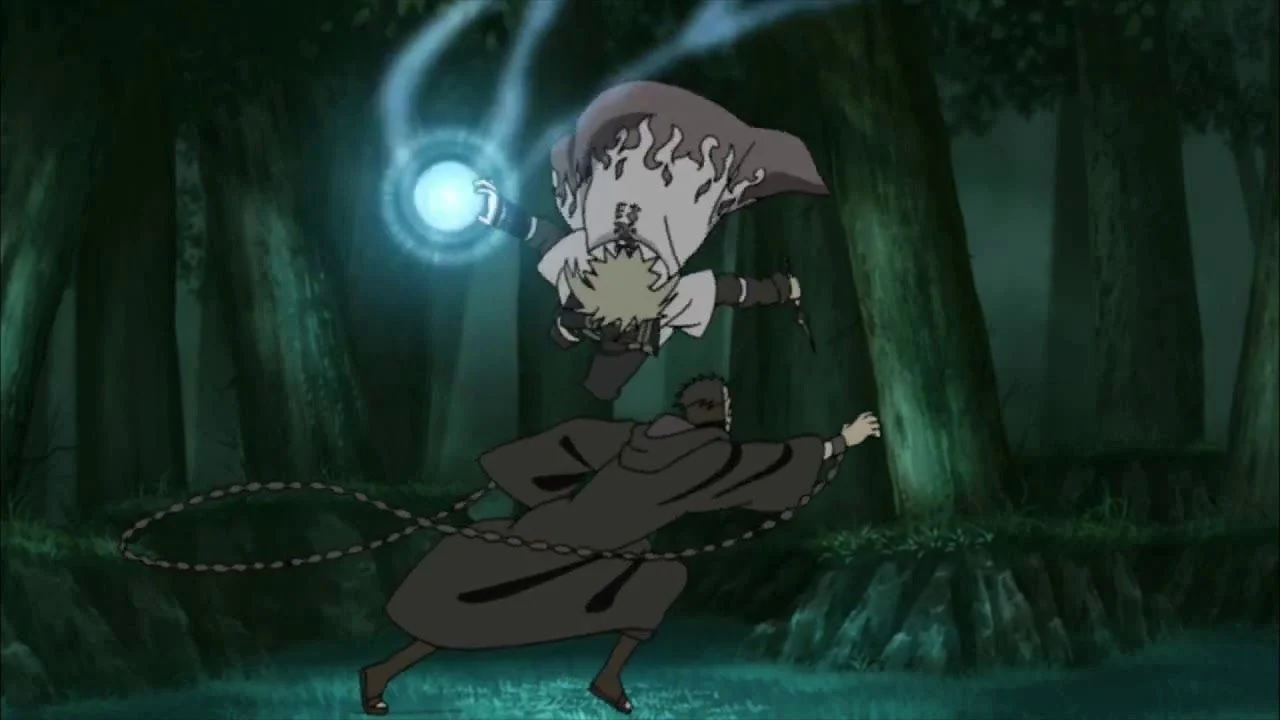 Minato using the rasengan against Obito