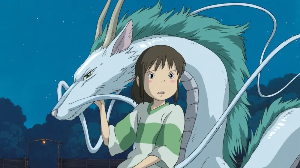 Chihiro riding with Haku the dragon 