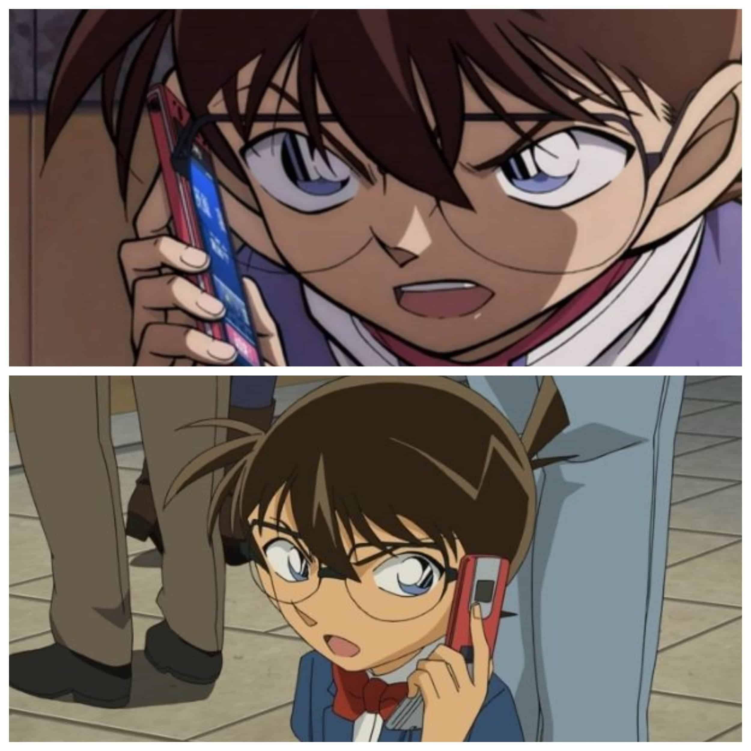 Conan and His two cellphones in Case Closed