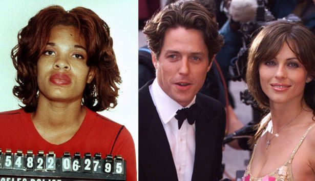 Divine Brown and Hugh Grant with his girlfriend Elizabeth Hurley (Credits: The Mirror)