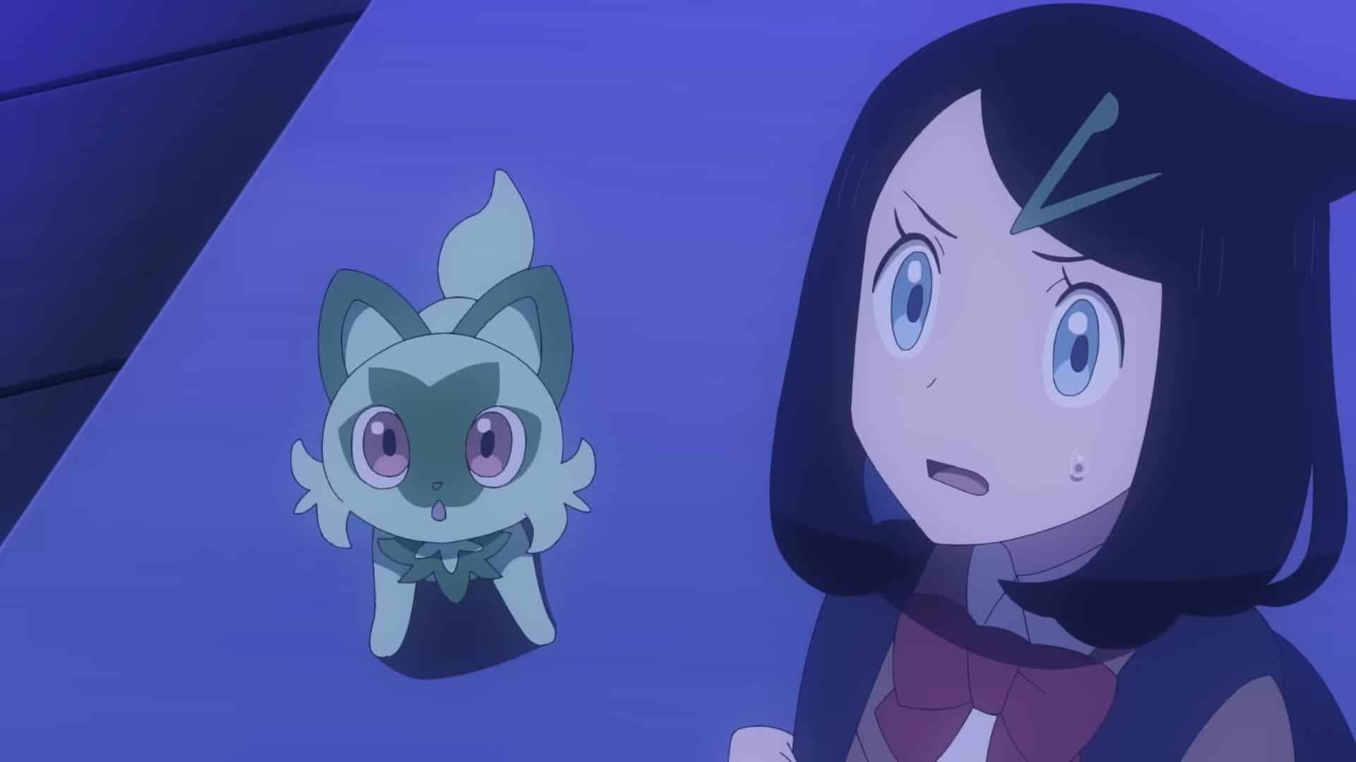 Lico And Her Pokémon Sprigatito Fleeing From The Explorers - Pokémon Horizons The Series Trailer