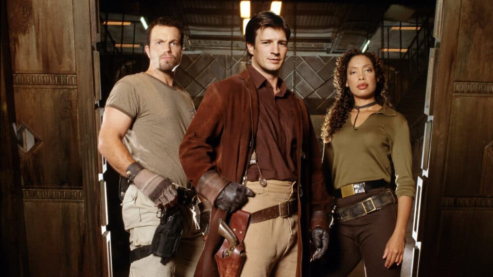 Nathan Fillion, Gina Torres, and Alan Tudyk in the show, Firefly