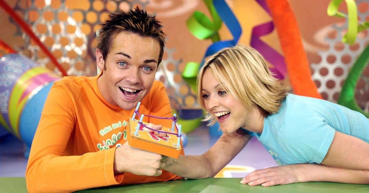 Stephen Mulhern and Fearn Cotton as the hosts for the show, Fingertips (Credits: IMDb)