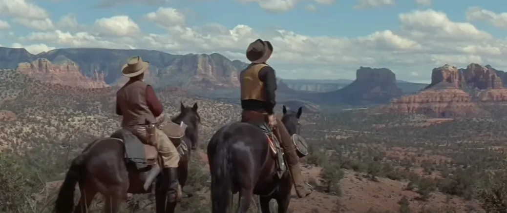 The red rock structures near Sedona in the film, The Last Wagon (Credits: 20th Century Fox)