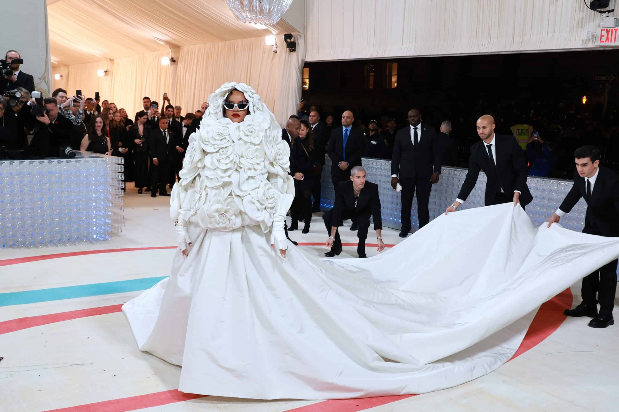 Rihanna at the 2023 Met Gala in a beautiful white Valentino gown.