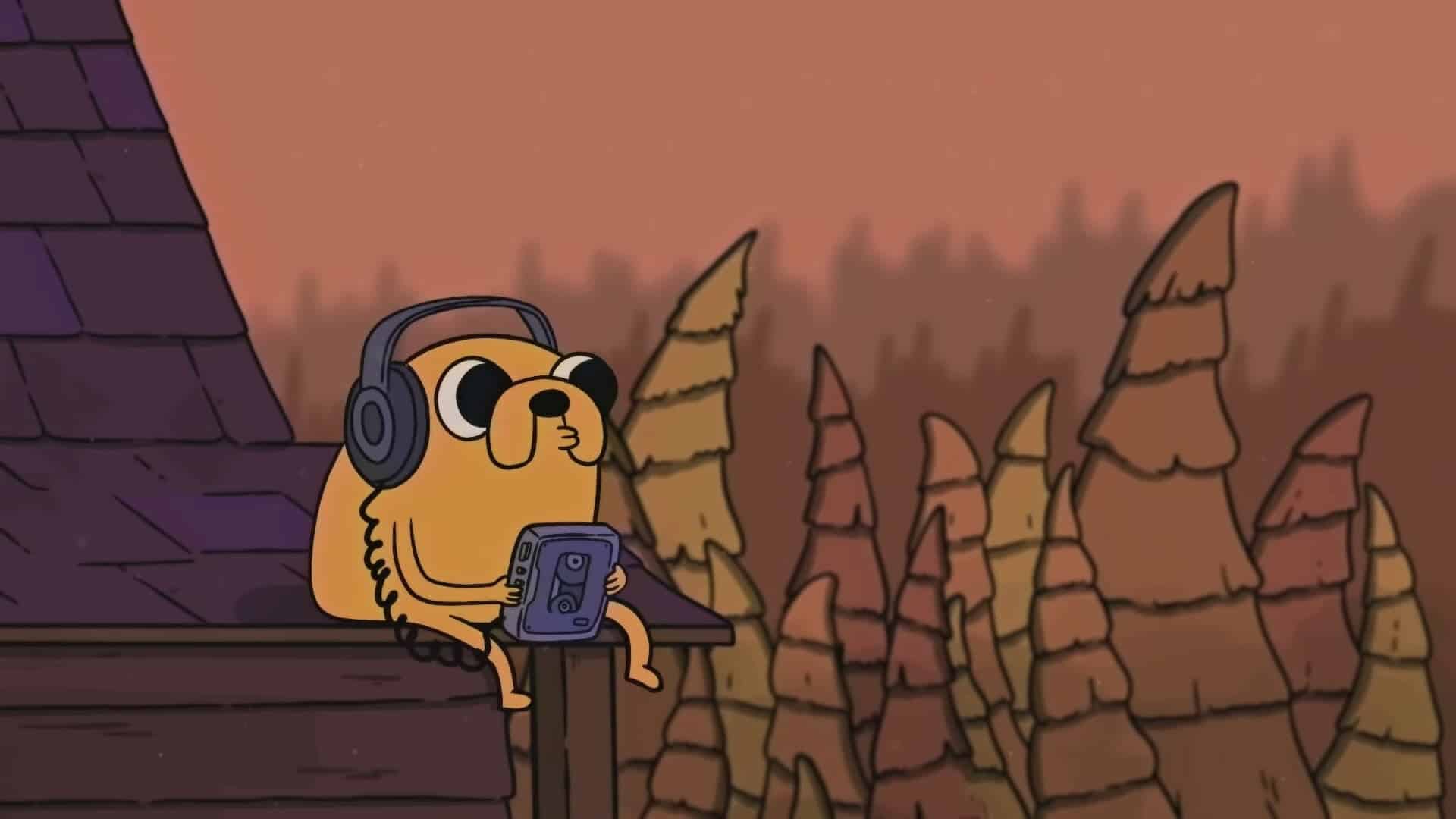 Jake The Dog listening to music on rooftop