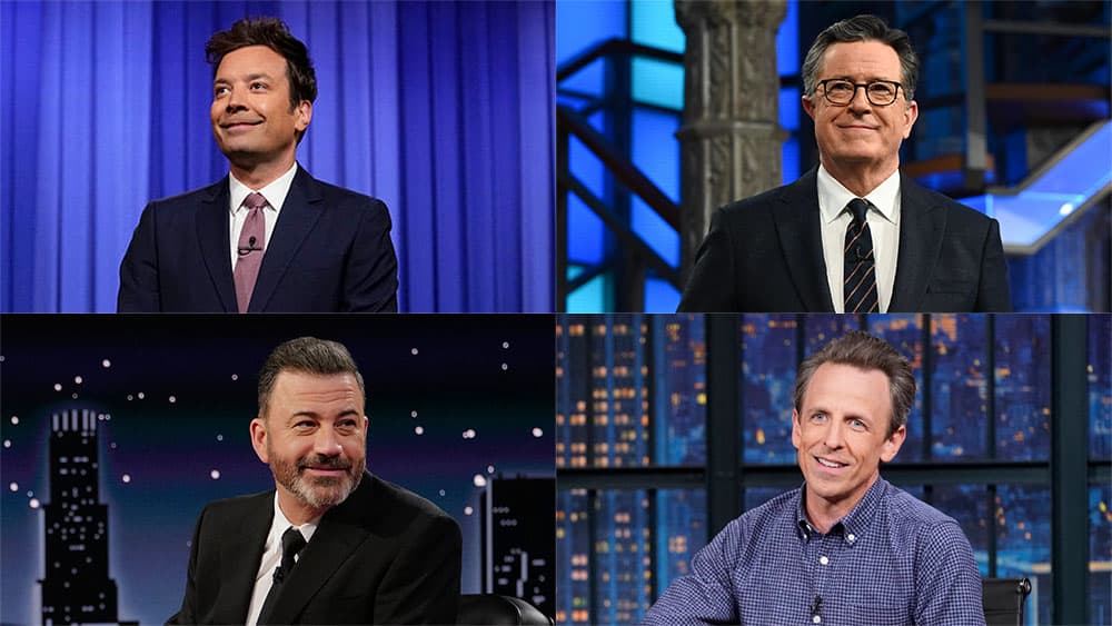 Jimmy Fallon, Jimmy Kimmel, Seth Meyers and Stephen Colbert from late night shows