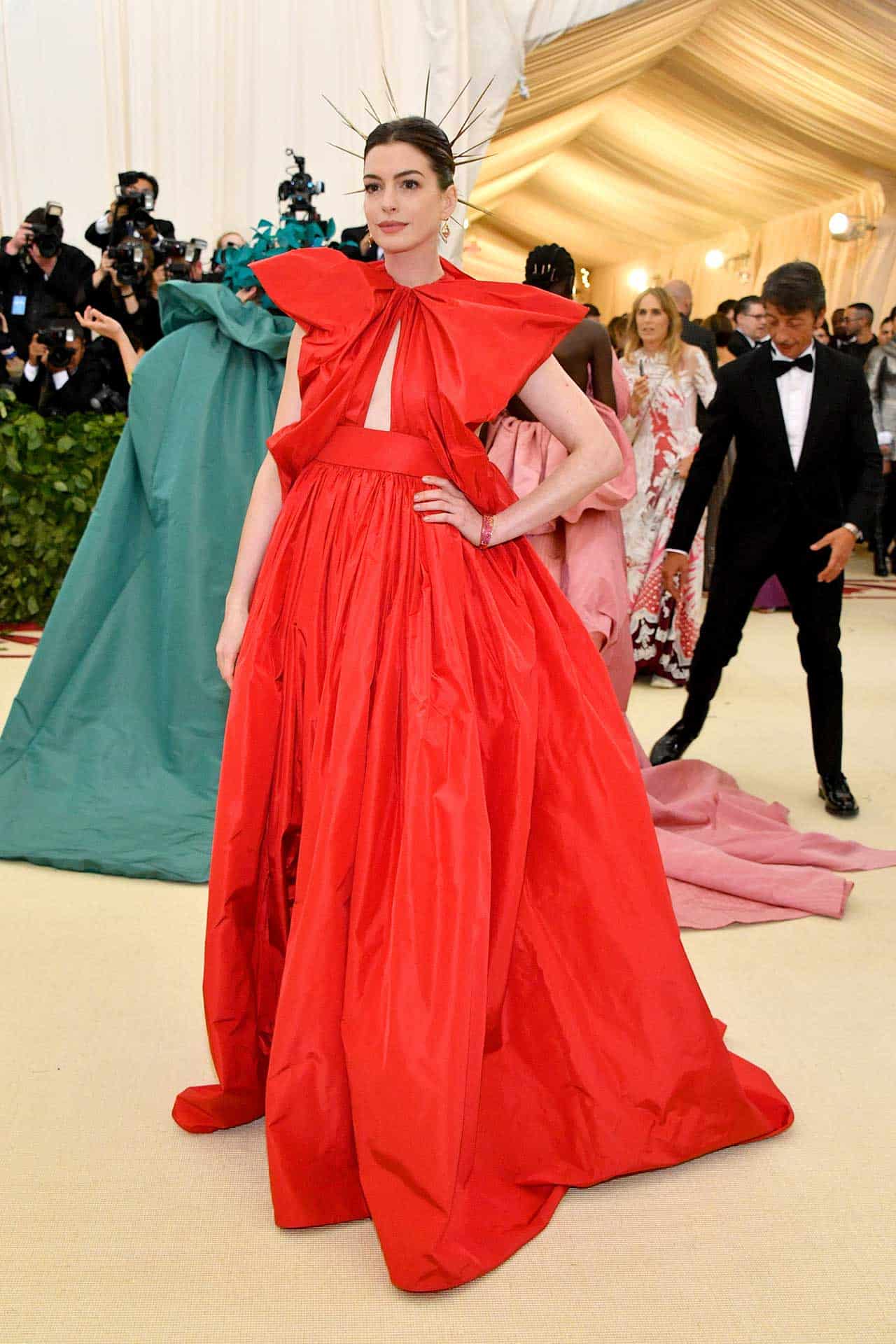 Anne Hathaway at the 2018 MET Gala wearing Valentino