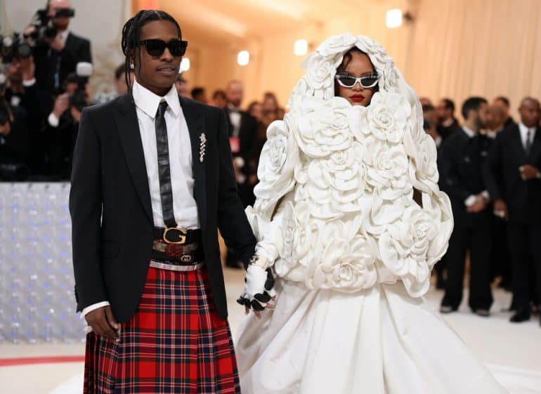 Rihanna and A$AP Rocky at the 2023 MET Gala wearing Valentino