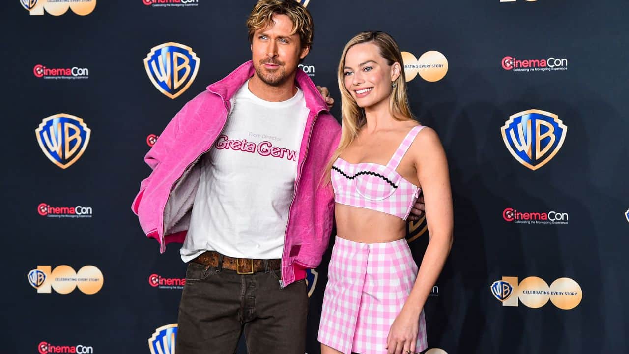 Ryan Gosling and Margot Robbie at Barbie Cinema Con (Credits: CNN)