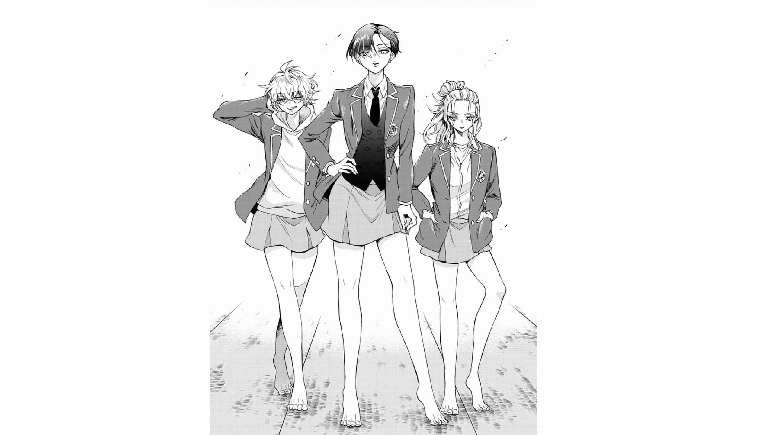Las hermanas Mikadono, Miwa (izquierda), Kazuki (centro) y Niko (derecha) - Mikadono Sanshimai Wa Angai, Choroi Capítulo 1