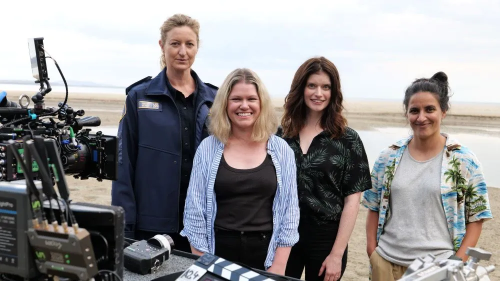 The cast of the show at the beach for their shoot (Credits: Prime Videos)