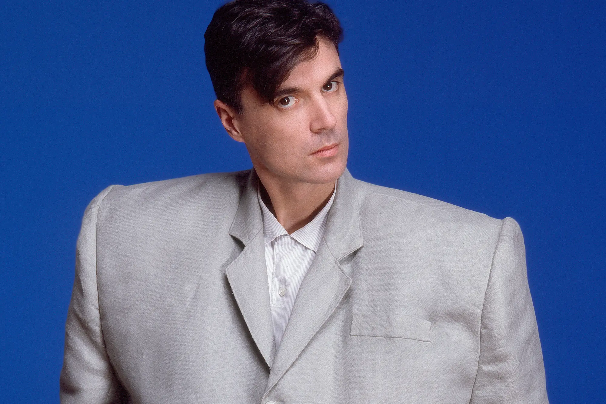 A young David Byrne, drummer and founder of the rock band "Talking Heads."