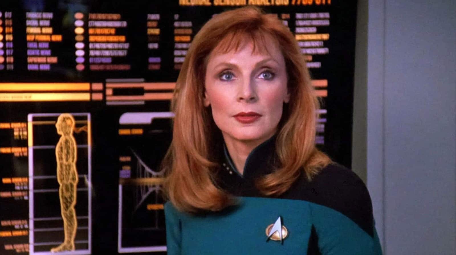 Gates McFadden as Dr. Beverly Crusher in the show. 