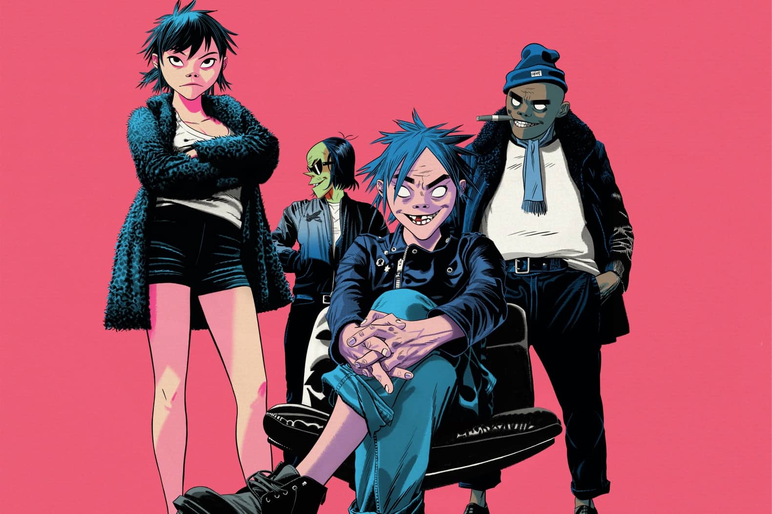 The members of the band, Gorillaz. 