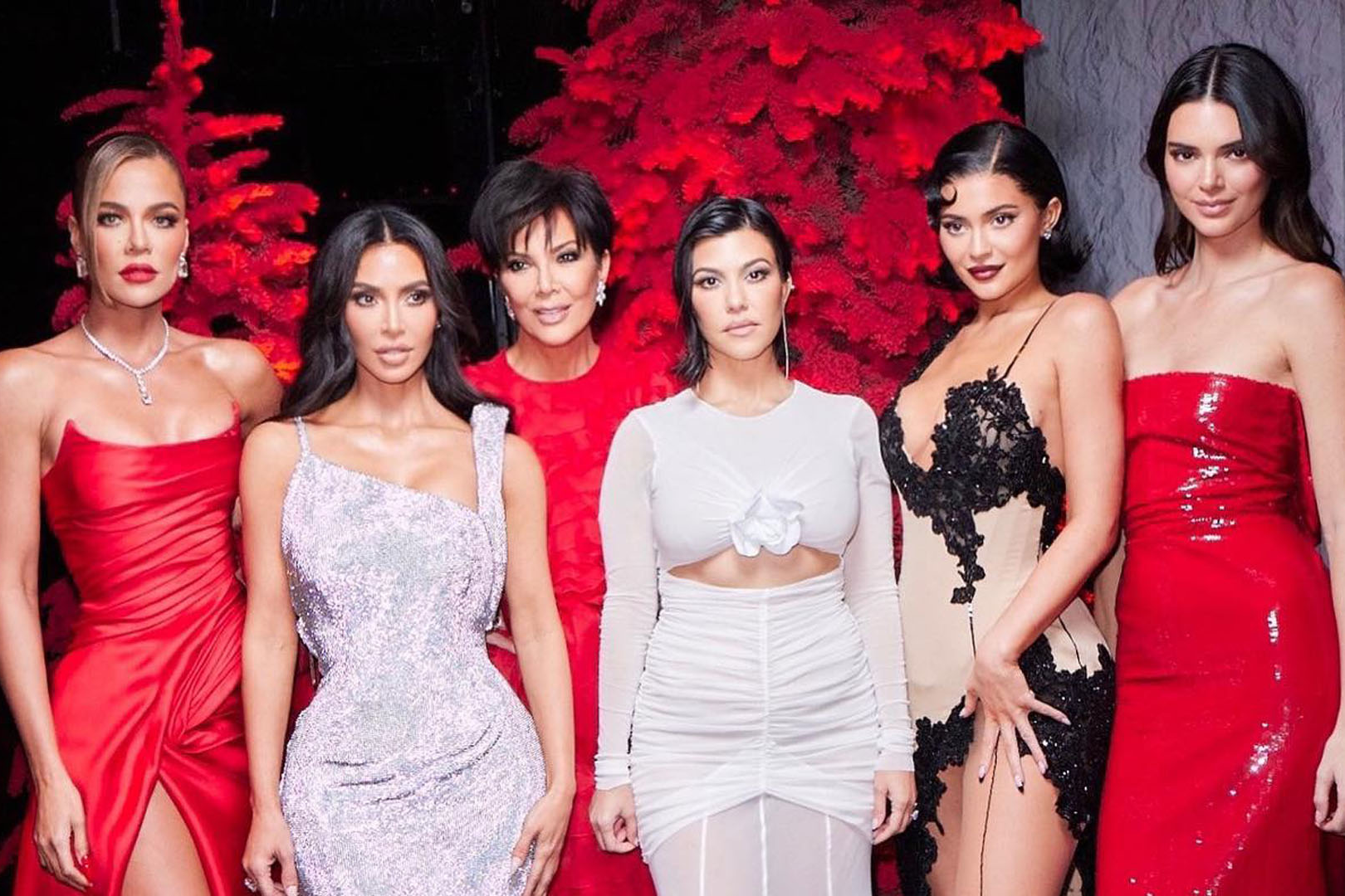 Khloe, Kim, Kris, Kourtney, Kylie and Kendall, the invincible women of the Kardashian family at a red carpet event.