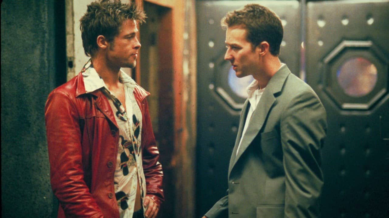 Brad Pitt as Tyler Durden and Edward Norton as the protagonist in the film.