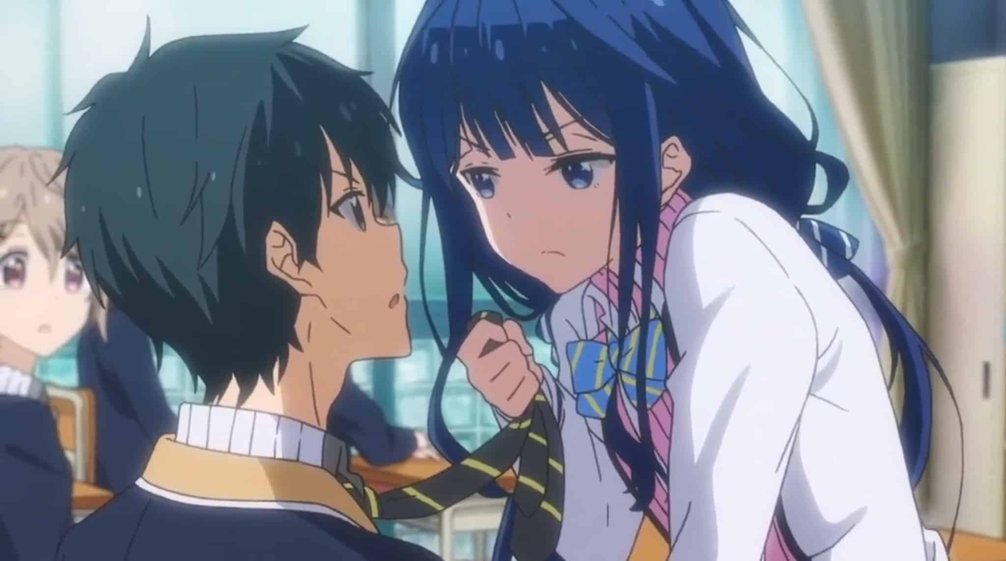 Cute high school girl pulls guy closer by his tie