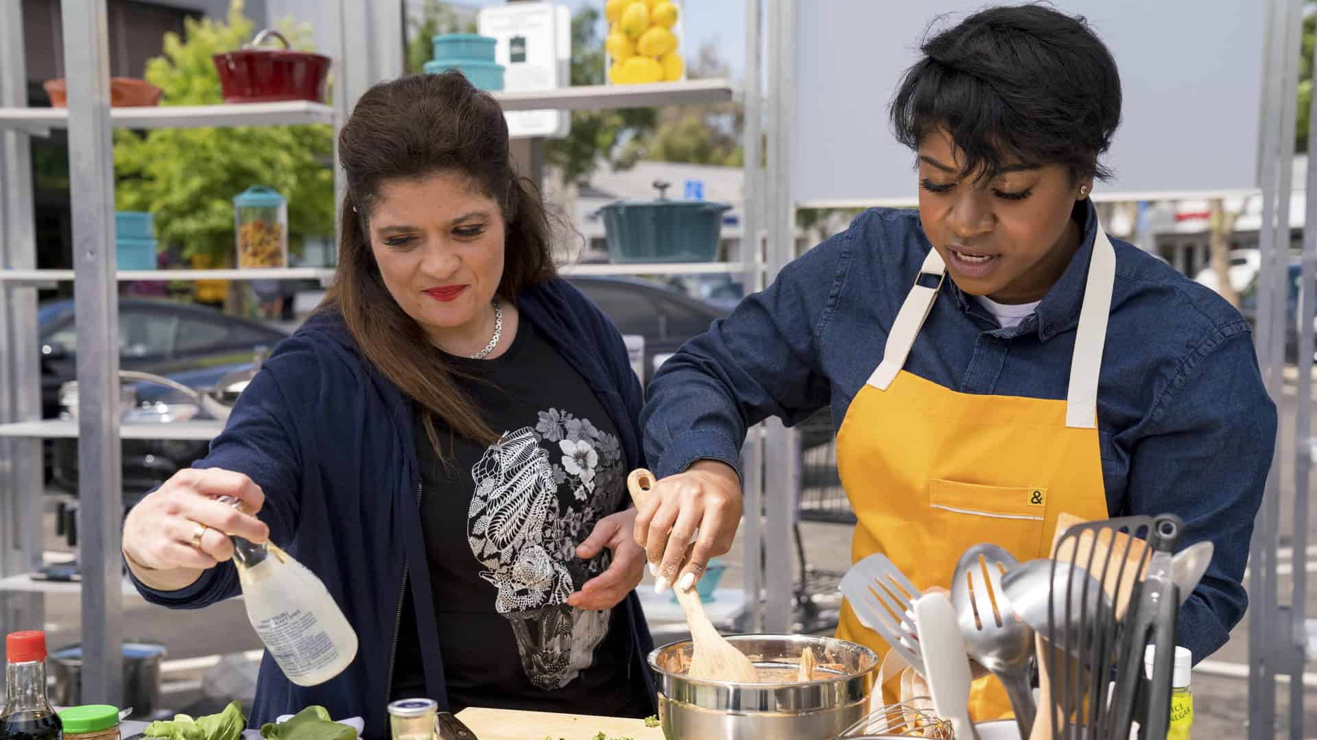 Alex Guarnaschelli with one of the contestants on the show. 