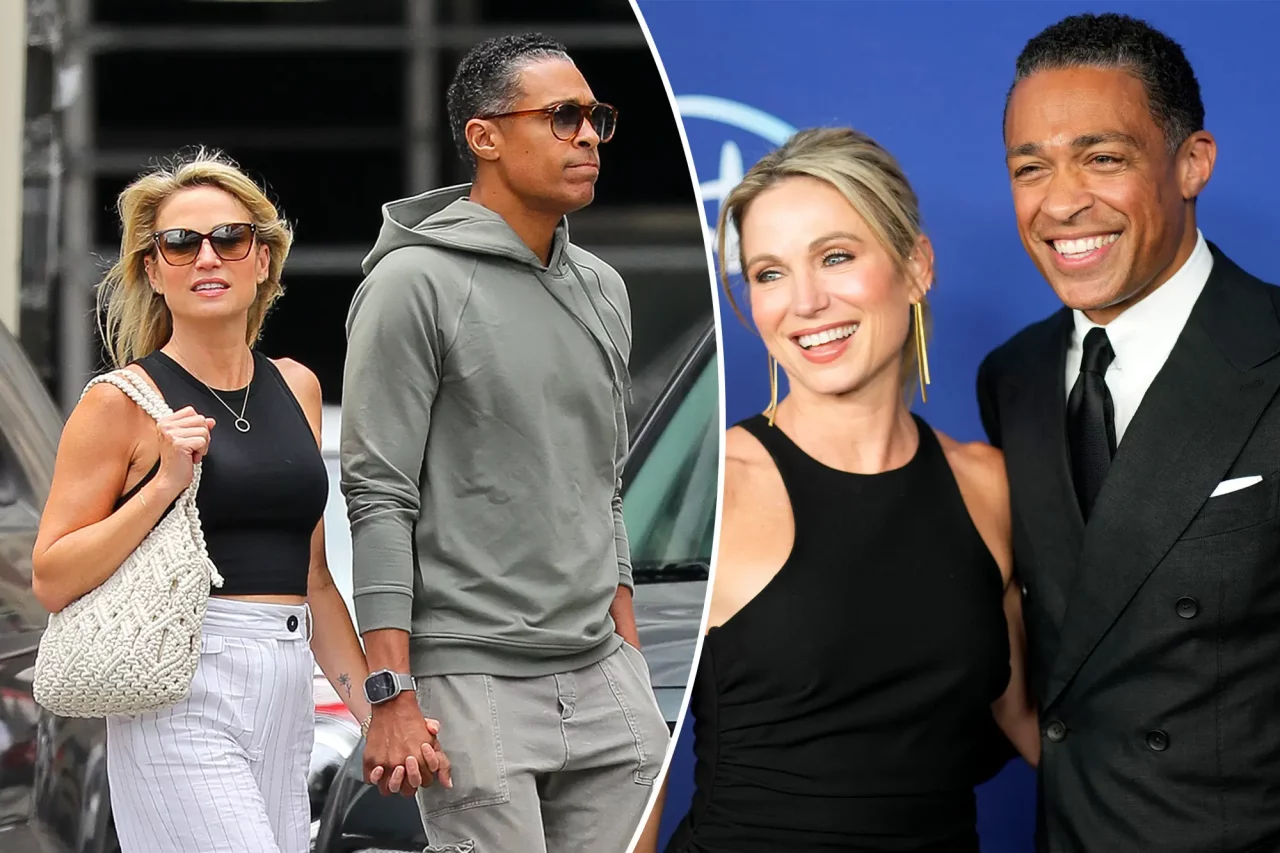 Amy Robach and T.J. Holmes gets Romantic during Date Night: Both were spotted Holding Hands in New York City. (Credits: Page Six)