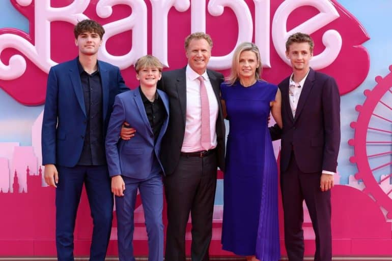 Will Ferrell and his wife and three sons at "Barbie" premiere
