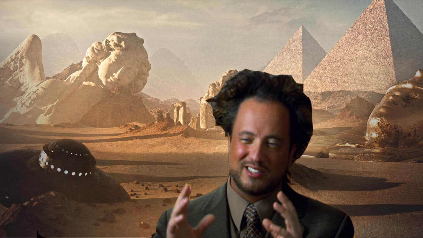 Giorgio A. Tsoukalo, a panel member of the show, Ancient Aliens in the studio (Credits: History Channel)